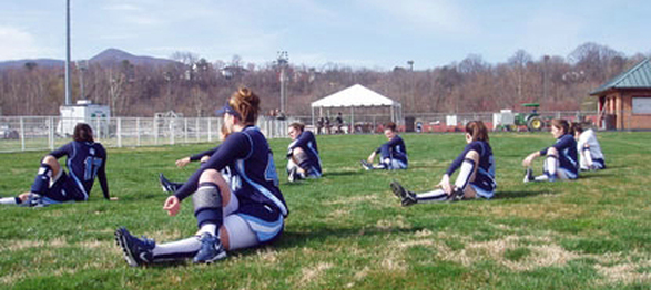 Soccer team stretching